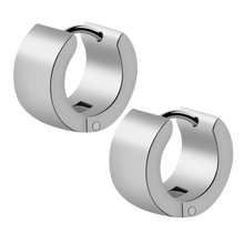 Load image into Gallery viewer, A pair of wide matte stainless steel huggie earrings with flat edge
