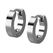 Load image into Gallery viewer, Pair medium sized steel huggies with flat edge
