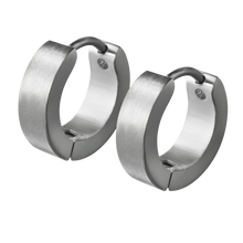 Load image into Gallery viewer, Pair medium sized steel huggies with flat edge
