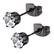 Load image into Gallery viewer, Pair of black PVD SS316L stud earrings with clear cubic zirconia stones 3mm
