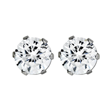 Load image into Gallery viewer, Pair of surgical steel stud earrings with clear cubic zirconia stones 6mm
