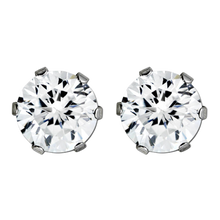 Load image into Gallery viewer, Pair of surgical steel stud earrings with clear cubic zirconia stones 8mm
