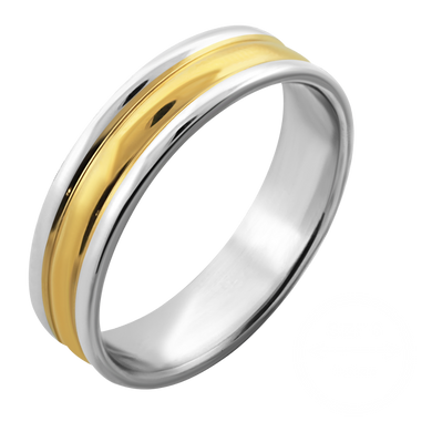Ribbed band with steel edges and a gold centre