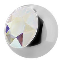Load image into Gallery viewer, Surgical Steel 316L ball with a side threading with 4mm aurora borealis gem
