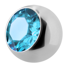 Load image into Gallery viewer, Surgical Steel 316L ball with a side threading with 4mm aqua gem
