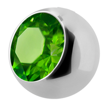 Load image into Gallery viewer, Surgical Steel 316L ball with a side threading with 4mm peridot gem
