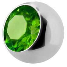 Load image into Gallery viewer, Surgical Steel 316L ball with a side threading with 5mm peridot gem
