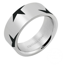 Load image into Gallery viewer, Polished silver stainless steel finger ring with black star design 
