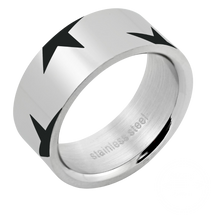 Load image into Gallery viewer, Polished silver stainless steel finger ring with black star design 
