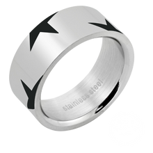 Load image into Gallery viewer, Polished silver stainless steel finger ring with black star design 
