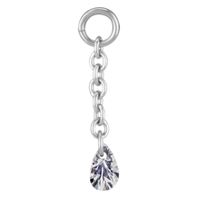 Load image into Gallery viewer, Surgical steel 10mm chain charm with a floating white teardrop cubic zirconia stone 
