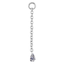 Load image into Gallery viewer, Surgical steel 25mm chain charm with a floating white teardrop cubic zirconia stone 

