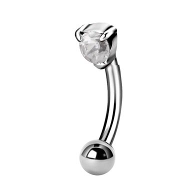 Surgical steel curved micro bar with a plain ball at the bottom and a prong-set gem at the top