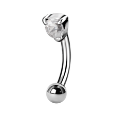 Load image into Gallery viewer, Surgical steel curved micro bar with a plain ball at the bottom and a prong-set gem at the top
