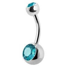 Load image into Gallery viewer, Surgical Steel navel barbell with a gem on the top and bottom ball
