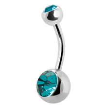 Load image into Gallery viewer, Surgical Steel navel barbell with a gem on the top and bottom ball
