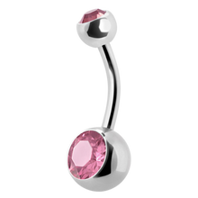 Load image into Gallery viewer, Surgical Steel navel barbell with a gem on the top and bottom ball
