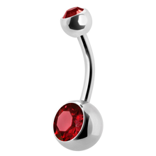 Load image into Gallery viewer, Surgical Steel navel barbell with a gem on the top and bottom ball
