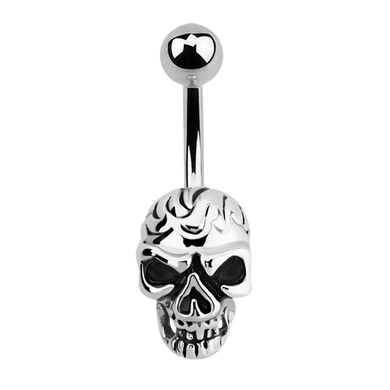 Silver skull-shaped navel bar