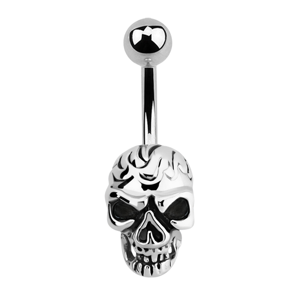Silver skull-shaped navel bar