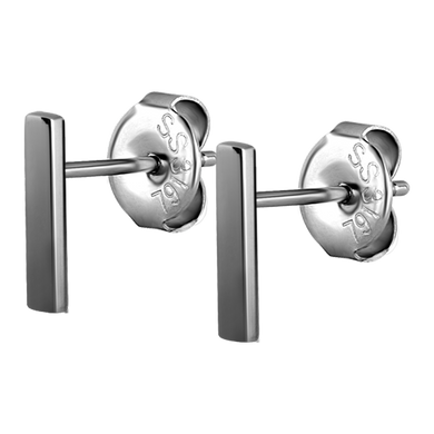 Surgical steel 316L ear studs with a long, flat bar design 