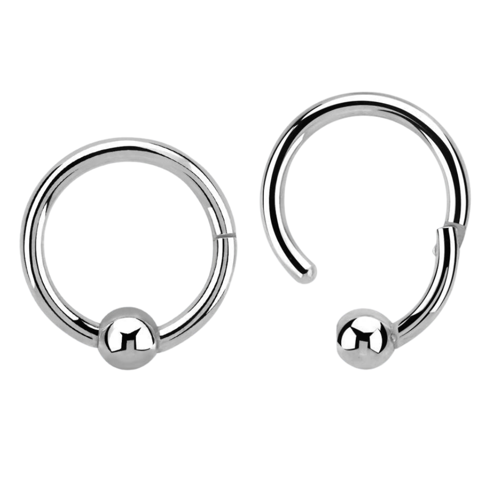 A surgical steel hinged ring that looks like a ball closure ring