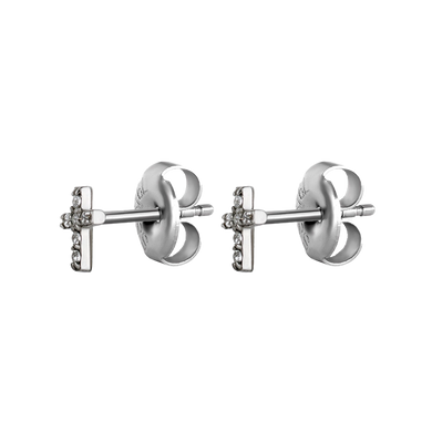 A pair of steel cross-shaped ear studs set with cubic zirconias.