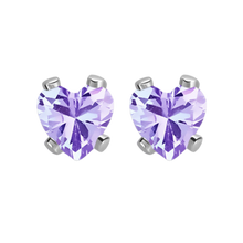 Load image into Gallery viewer, Heart-shaped purple (Lavender) cubic zirconia earrings in surgical steel 
