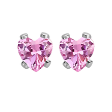 Load image into Gallery viewer, Heart-shaped pink (rose) cubic zirconia earrings in surgical steel 

