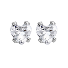 Load image into Gallery viewer, Heart-shaped white (clear) cubic zirconia earrings in surgical steel 
