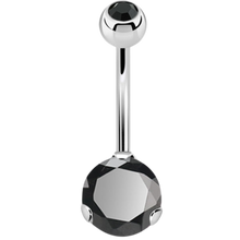 Load image into Gallery viewer, Navel barbell with prong set black stone and a matching colour jewelled ball on top 

