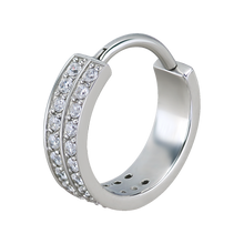 Load image into Gallery viewer, Surgical steel hinged ring with two rows of paved white premium zirconia stones 
