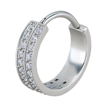 Load image into Gallery viewer, Surgical steel hinged ring with two rows of paved white premium zirconia stones 
