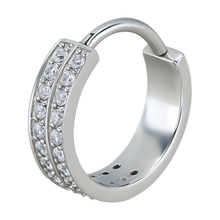 Load image into Gallery viewer, Surgical steel hinged ring with two rows of paved white premium zirconia stones 
