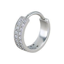 Load image into Gallery viewer, Surgical steel hinged ring with two rows of paved white premium zirconia stones 
