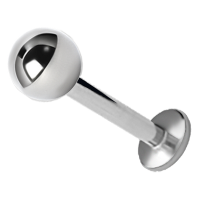 Surgical steel externally threaded labret pin and a plain surgical steel ball