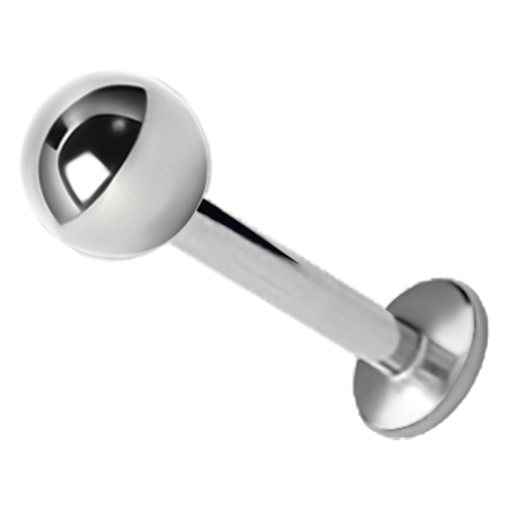 Surgical steel externally threaded labret pin and a plain surgical steel ball
