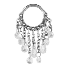 Load image into Gallery viewer, A steel hinged ring with multiple dangling cubic zirconia chains.
