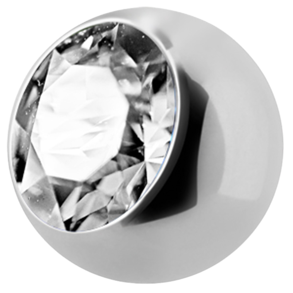 Steel ball with external threading and cubic zirconia