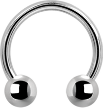 Load image into Gallery viewer, A steel circular barbell with two externally threaded balls designed for various body piercings.
