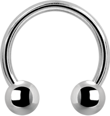 A steel circular barbell with two externally threaded balls designed for various body piercings.
