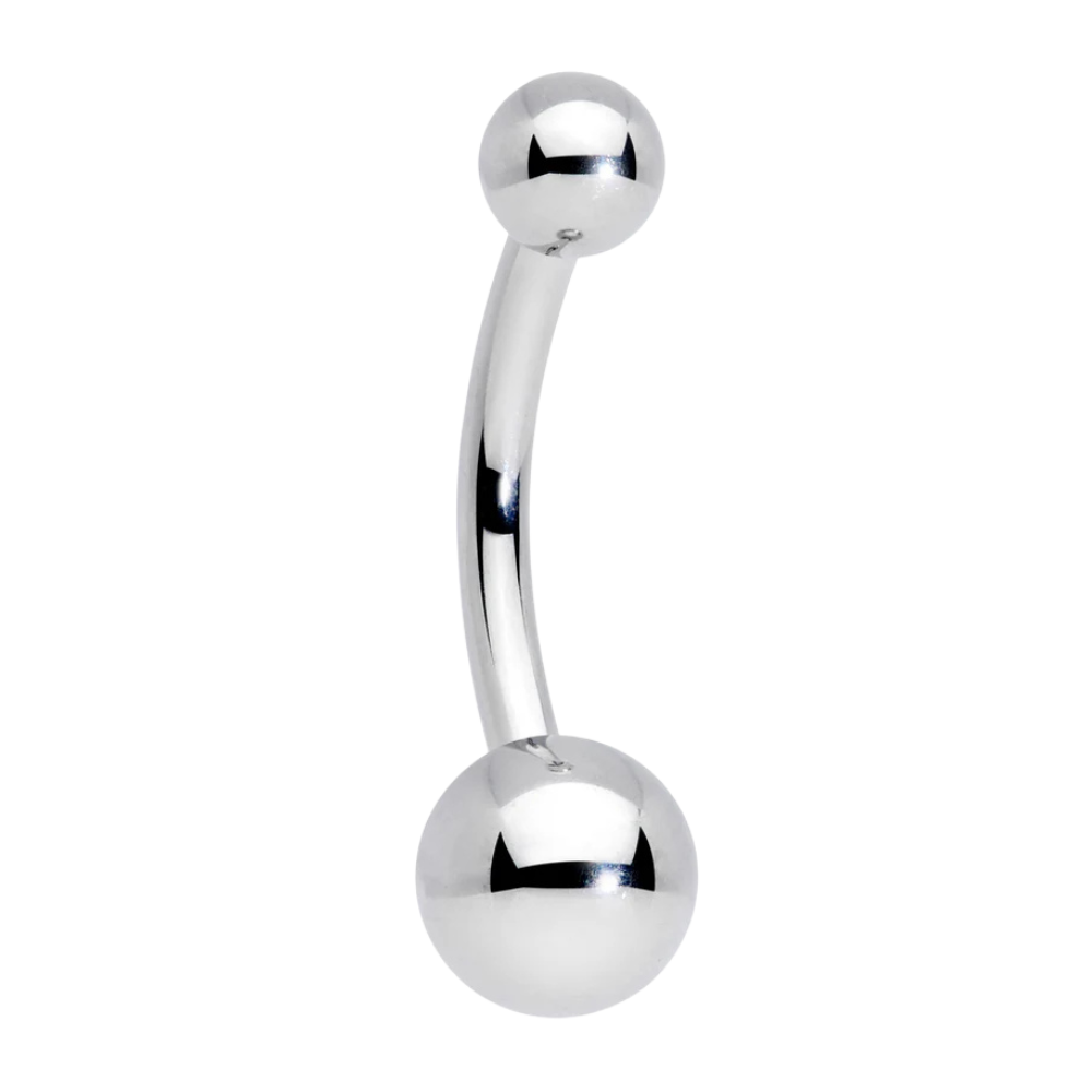 Plain surgical steel navel barbell with small balls