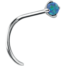 Load image into Gallery viewer, Surgical Steel nose twirl stud with a black/dark green prong-set opal
