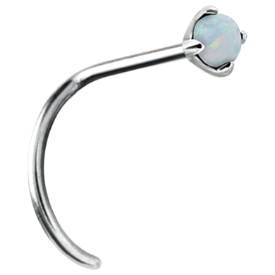Surgical Steel nose twirl stud with a white prong-set opal