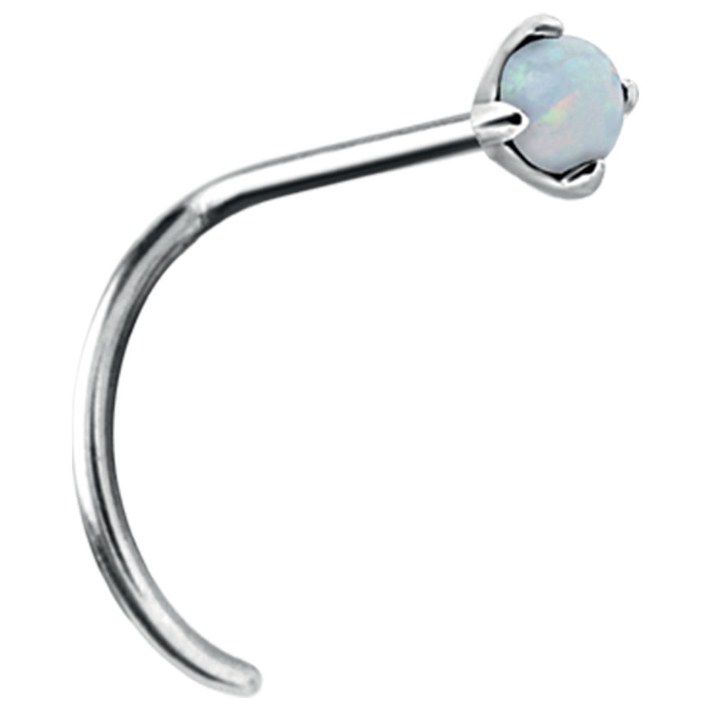 Surgical Steel nose twirl stud with a white prong-set opal