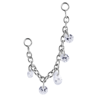 Surgical steel 316L single connecting chain with floating white cubic zirconia stones. 30mm long