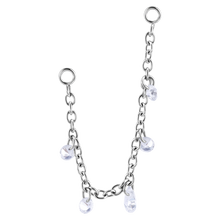 Load image into Gallery viewer, Surgical steel 316L single connecting chain with floating white cubic zirconia stones. 50mm long
