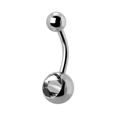 Surgical Steel navel bar with a single bottom gem. 1.6x12x5/8mm White premium crystal