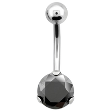 Load image into Gallery viewer, Surgical Steel single jewelled navel bar with prong set black stone and plain steel ball on top 

