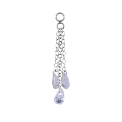 Surgical steel charm with three chains and three floating cubic zirconia stones 20mm in length 